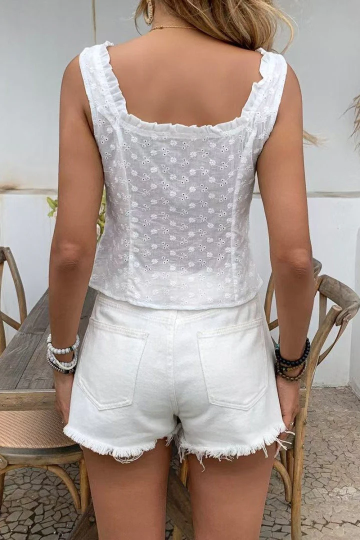 Cami Jacquard Lace Floral Button Tank Top - Image 3