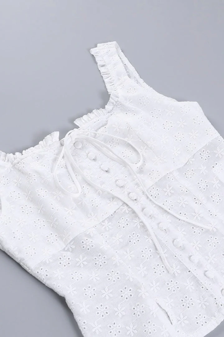 Cami Jacquard Lace Floral Button Tank Top - Image 7