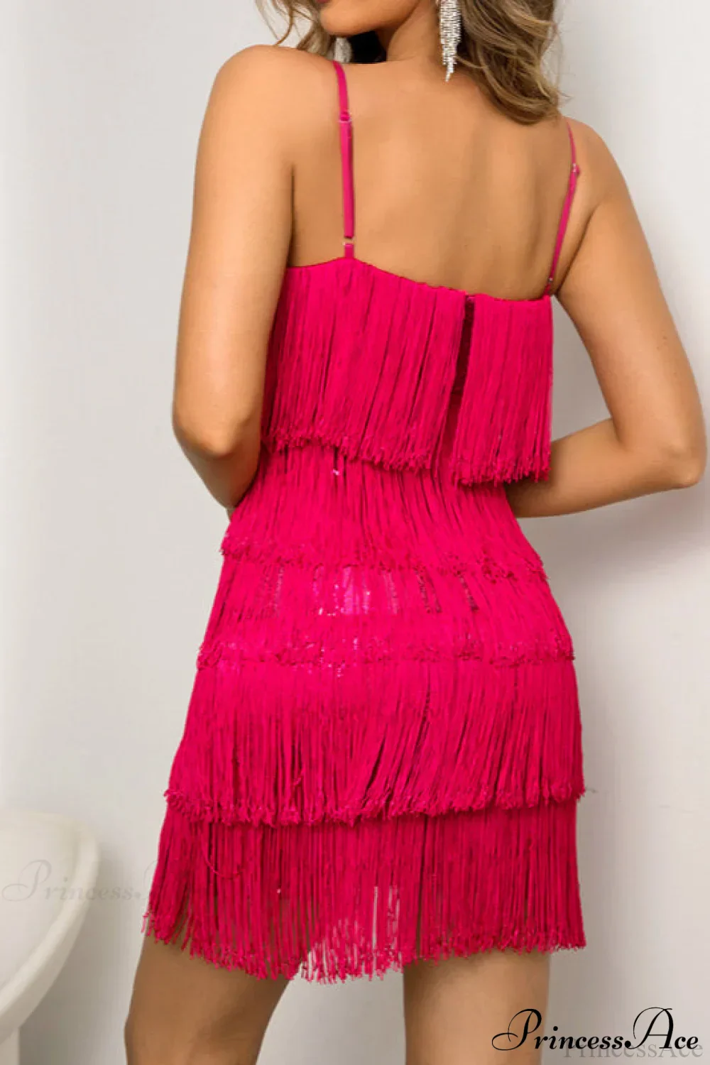 Cami V Neck Sequin Fringe Party Dress - Image 4