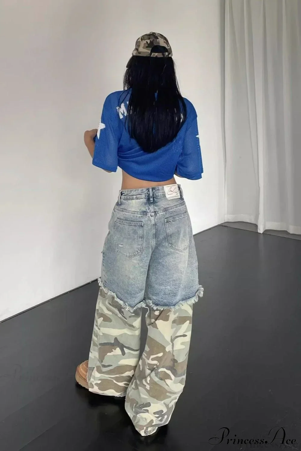 Camouflage Print Patchwork Loose Fit Streetwear Jeans - Image 3