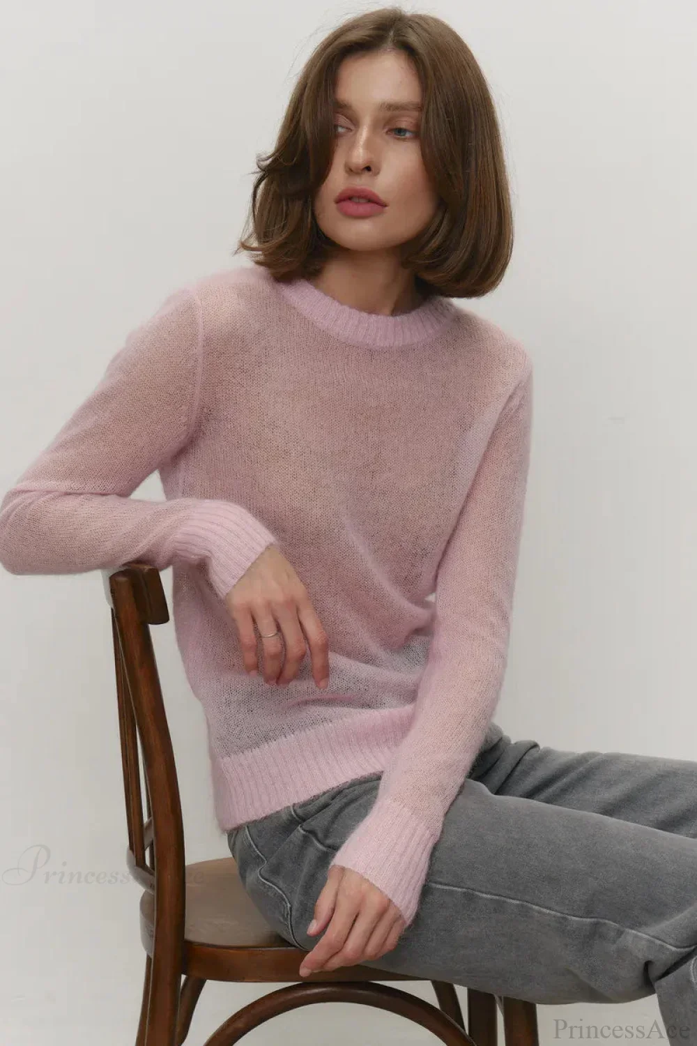 Candy Color Sheer Crew Neck Knit Sweater - Image 11