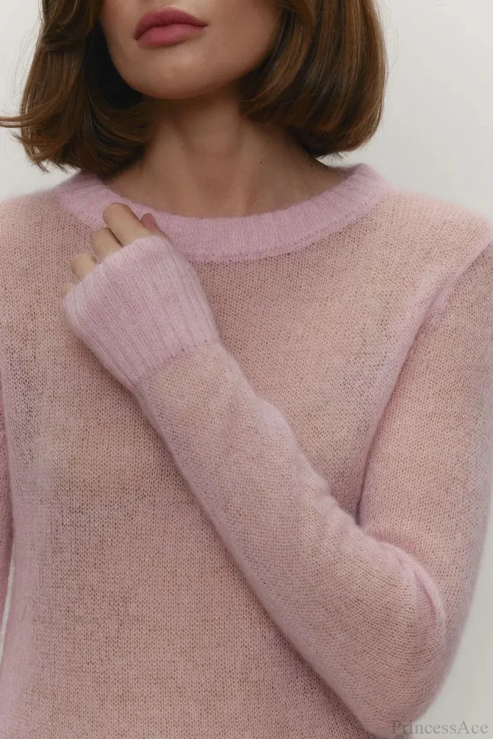 Candy Color Sheer Crew Neck Knit Sweater - Image 12