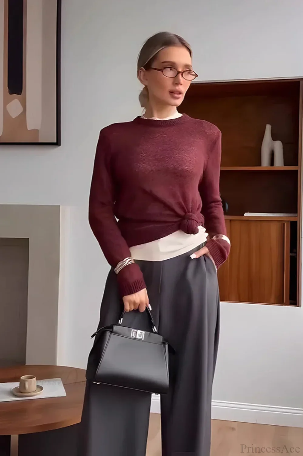 Candy Color Sheer Crew Neck Knit Sweater - Image 7