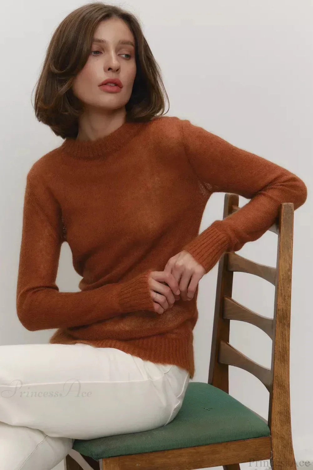Candy Color Sheer Crew Neck Knit Sweater - Image 9