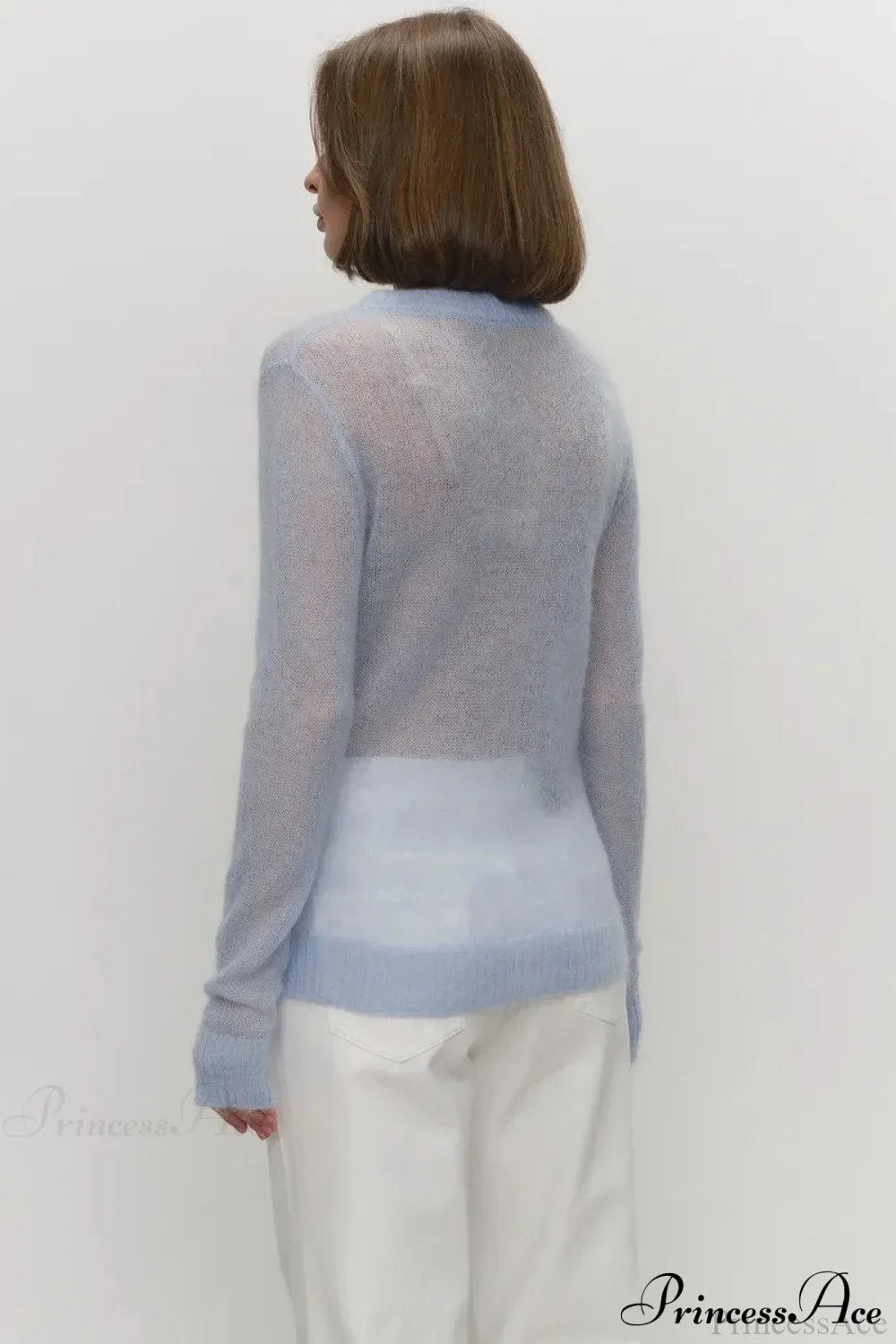 Candy Pastels Sheer Crew Neck Lightweight Knit Top - Image 4