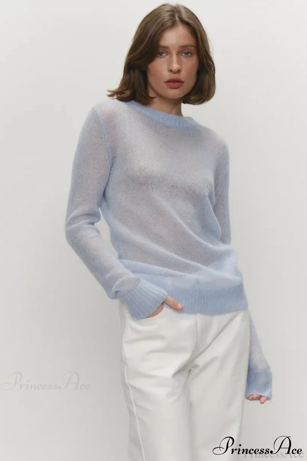 Candy Pastels Sheer Crew Neck Lightweight Knit Top - Image 5