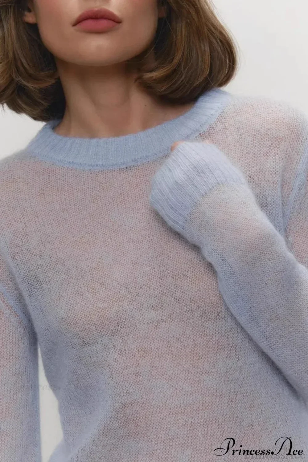 Candy Pastels Sheer Crew Neck Lightweight Knit Top - Image 6