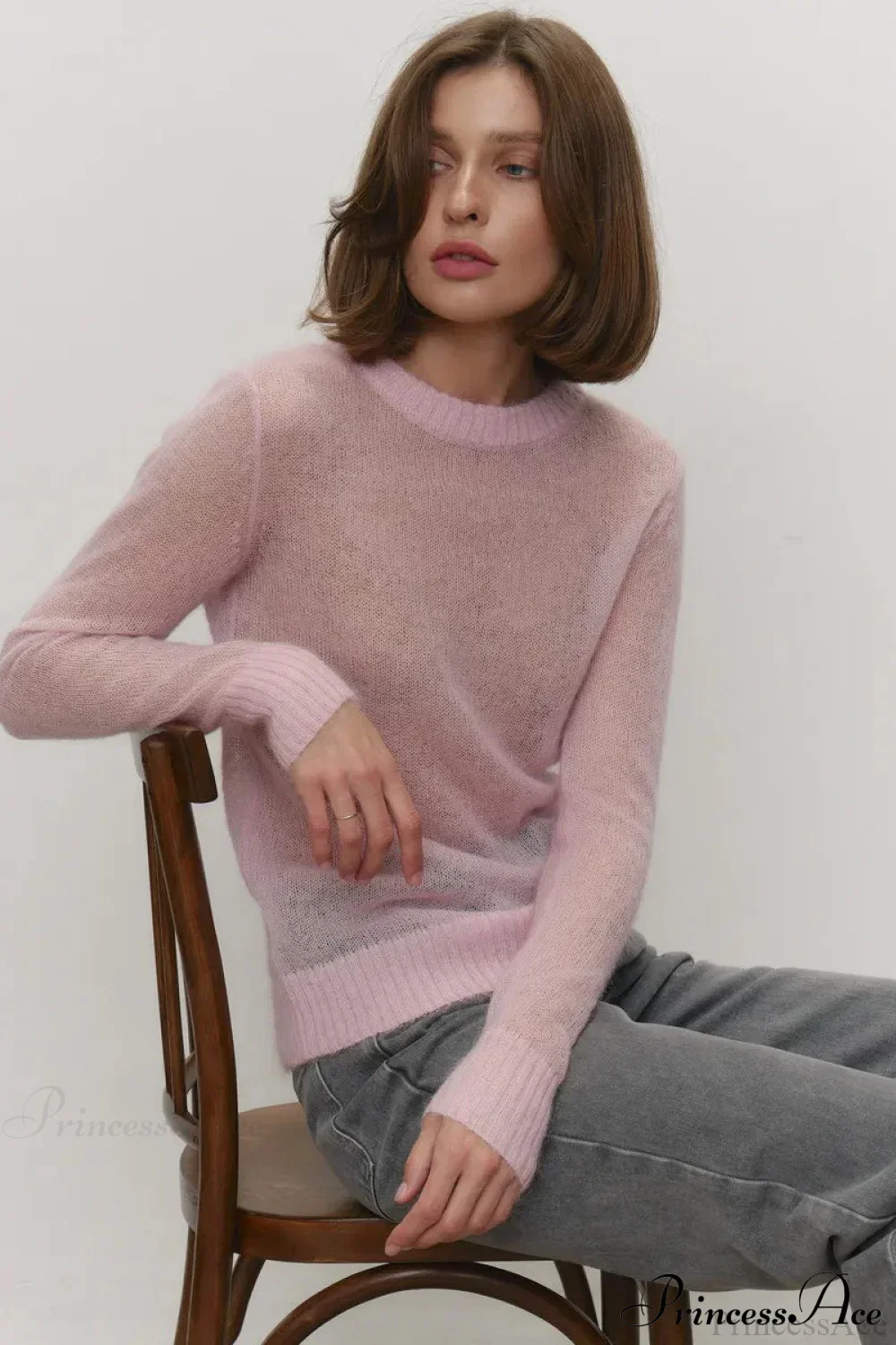 Candy Pastels Sheer Crew Neck Lightweight Knit Top - Image 7