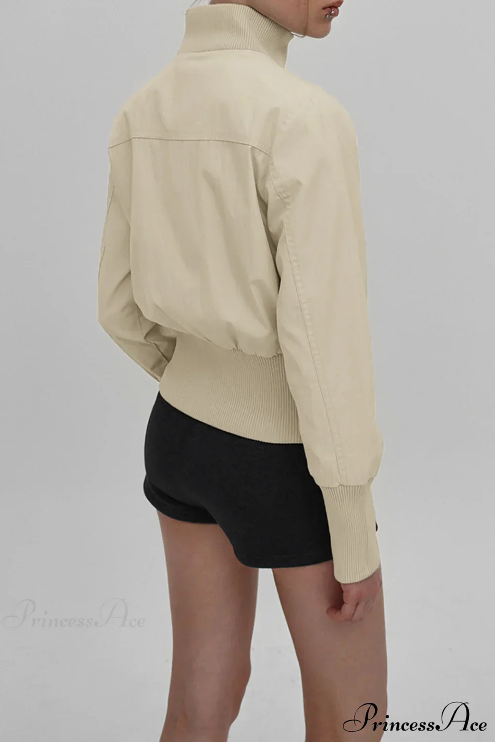 Cargo Zip Pocket Stand Collar Waist Casual Jacket - Image 4