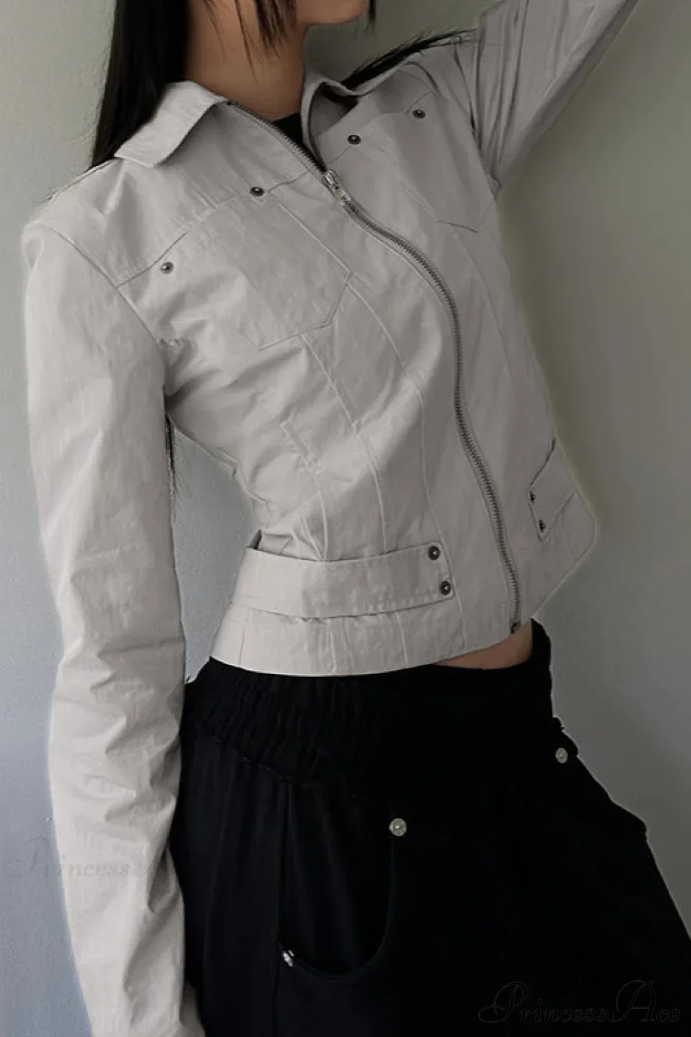 Casual Cargo Solid Lapel Zip Jacket - Image 3