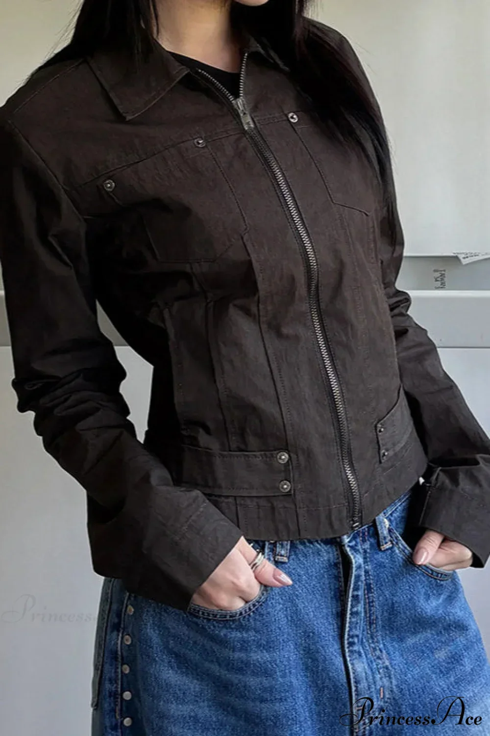 Casual Cargo Solid Lapel Zip Jacket - Image 4