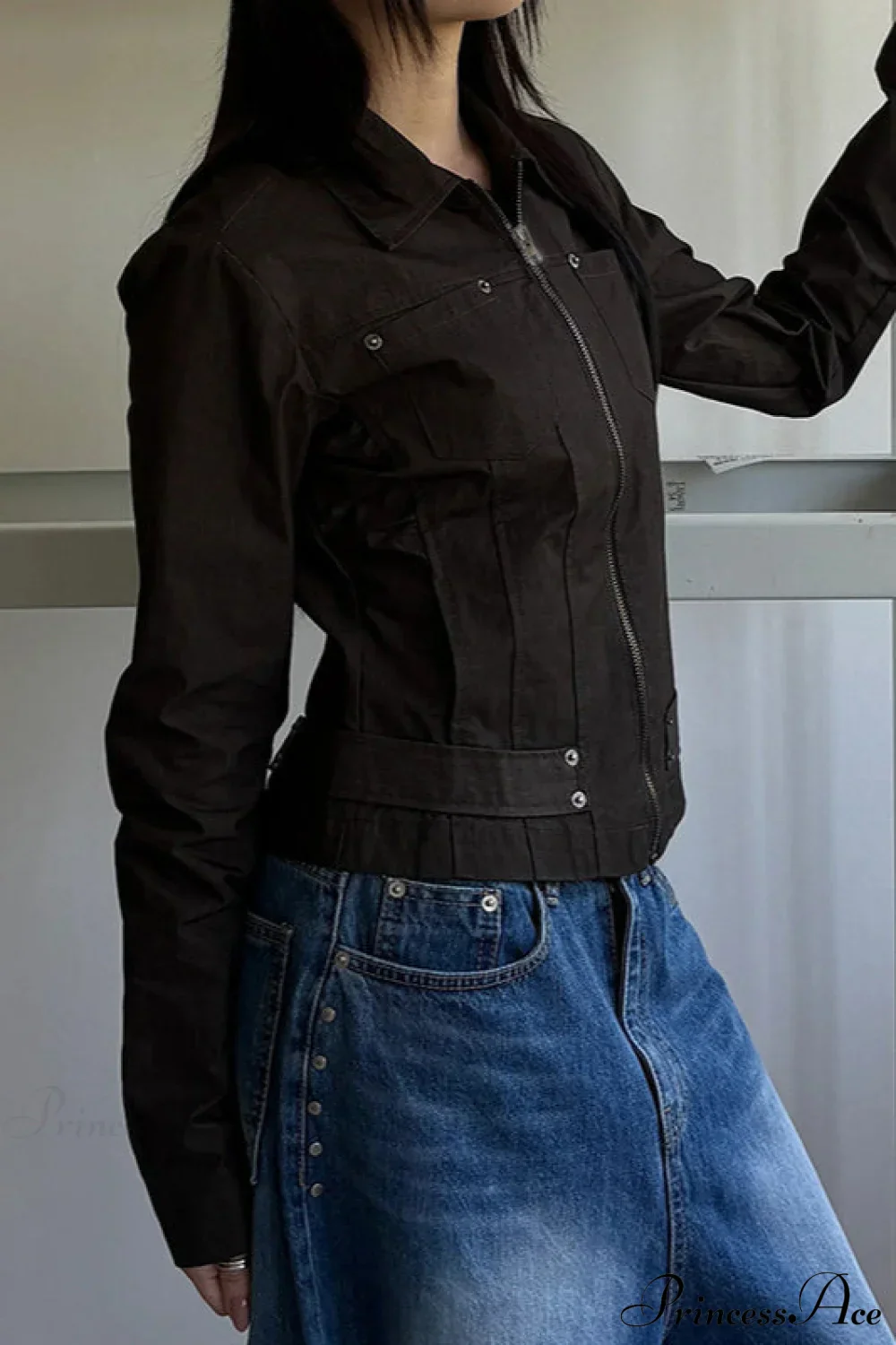 Casual Cargo Solid Lapel Zip Jacket - Image 5
