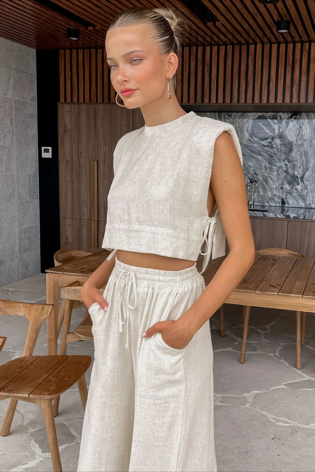 Casual Cotton Linen Loose Sleeveless Two Piece Set - Image 4