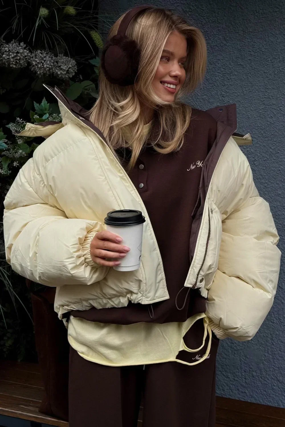 Casual Cropped Color Block Cotton Coat - Image 2