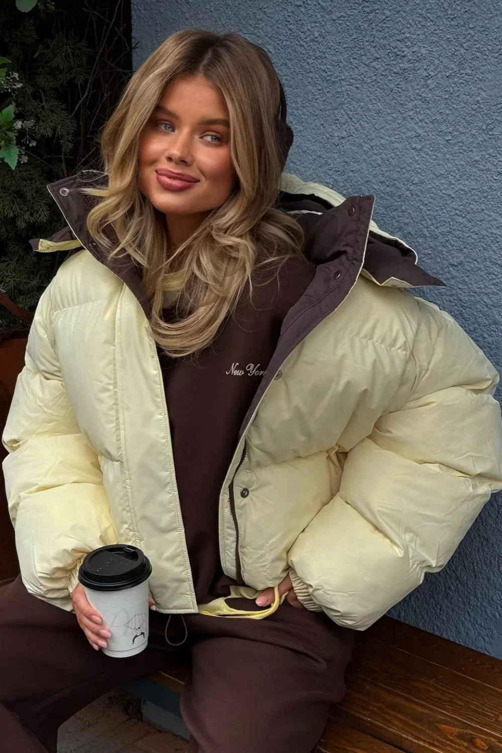 Casual Cropped Color Block Cotton Coat - Image 4