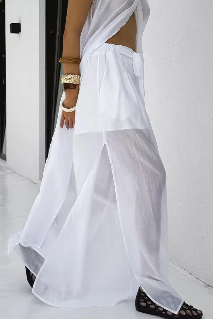 Casual Flowy Tencel Sleeveless Halter Two Piece Set - Image 4