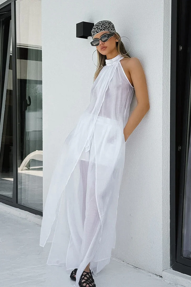 Casual Flowy Tencel Sleeveless Halter Two Piece Set - Image 5