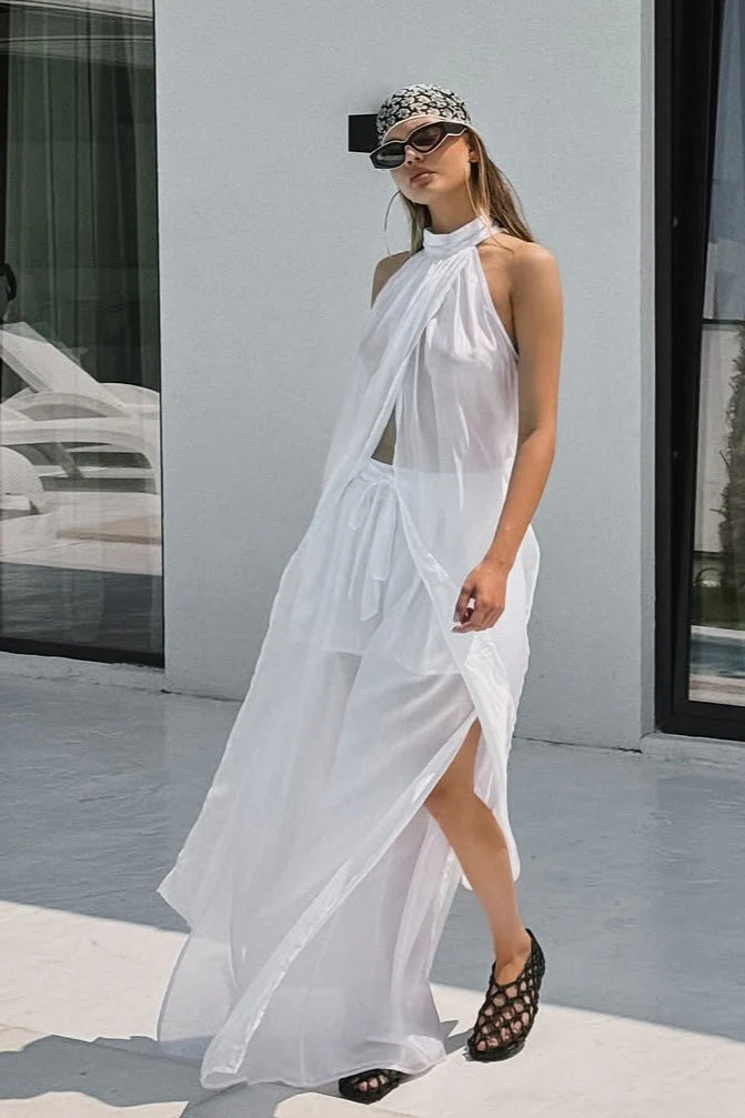 Casual Flowy Tencel Sleeveless Halter Two Piece Set - Image 6