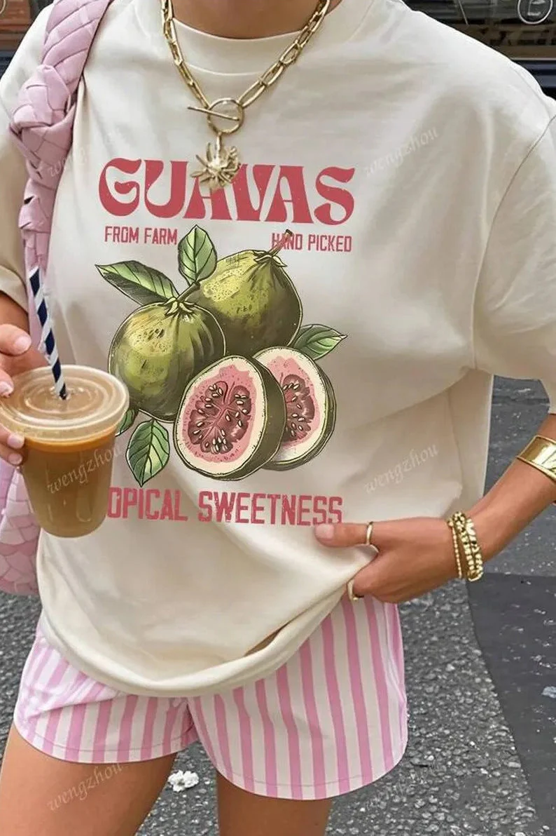 Casual Loose Cotton Fruit Print T-shirt - Image 5
