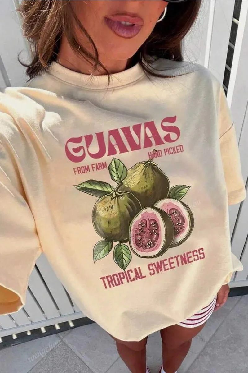 Casual Loose Cotton Fruit Print T-shirt - Image 6