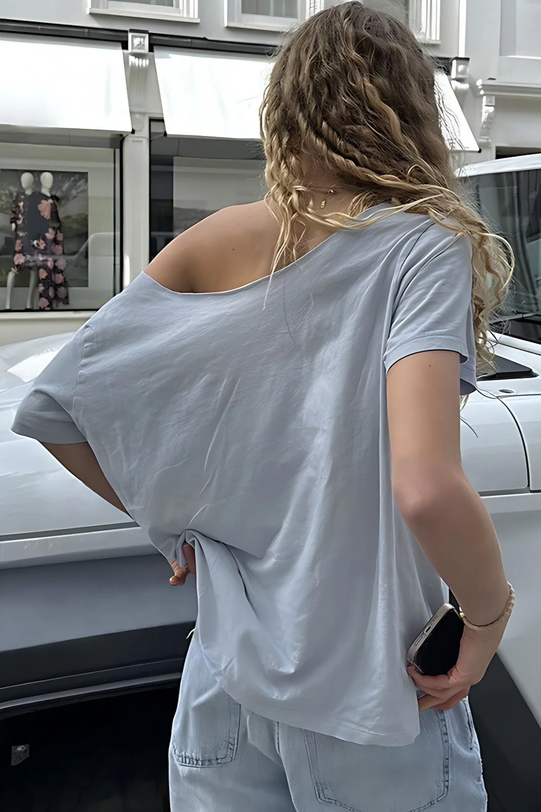 Casual Loose Number Print Off Shoulder Crew T-shirt - Image 4