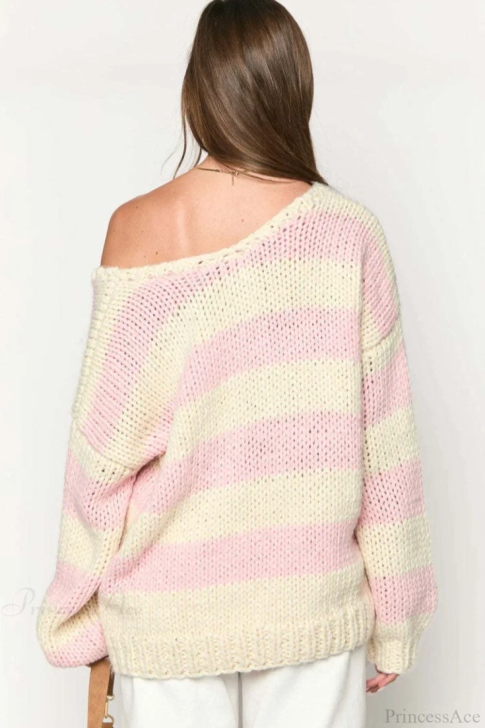 Casual Loose Off-Shoulder Striped Sweet Sweater - Image 13