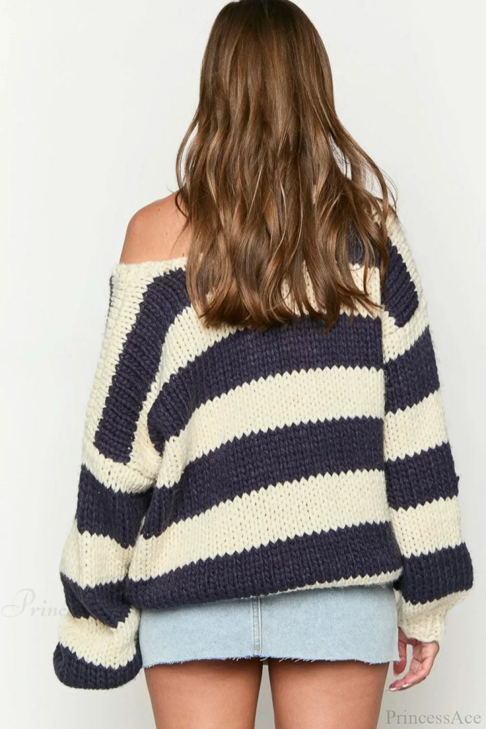 Casual Loose Off-Shoulder Striped Sweet Sweater - Image 5