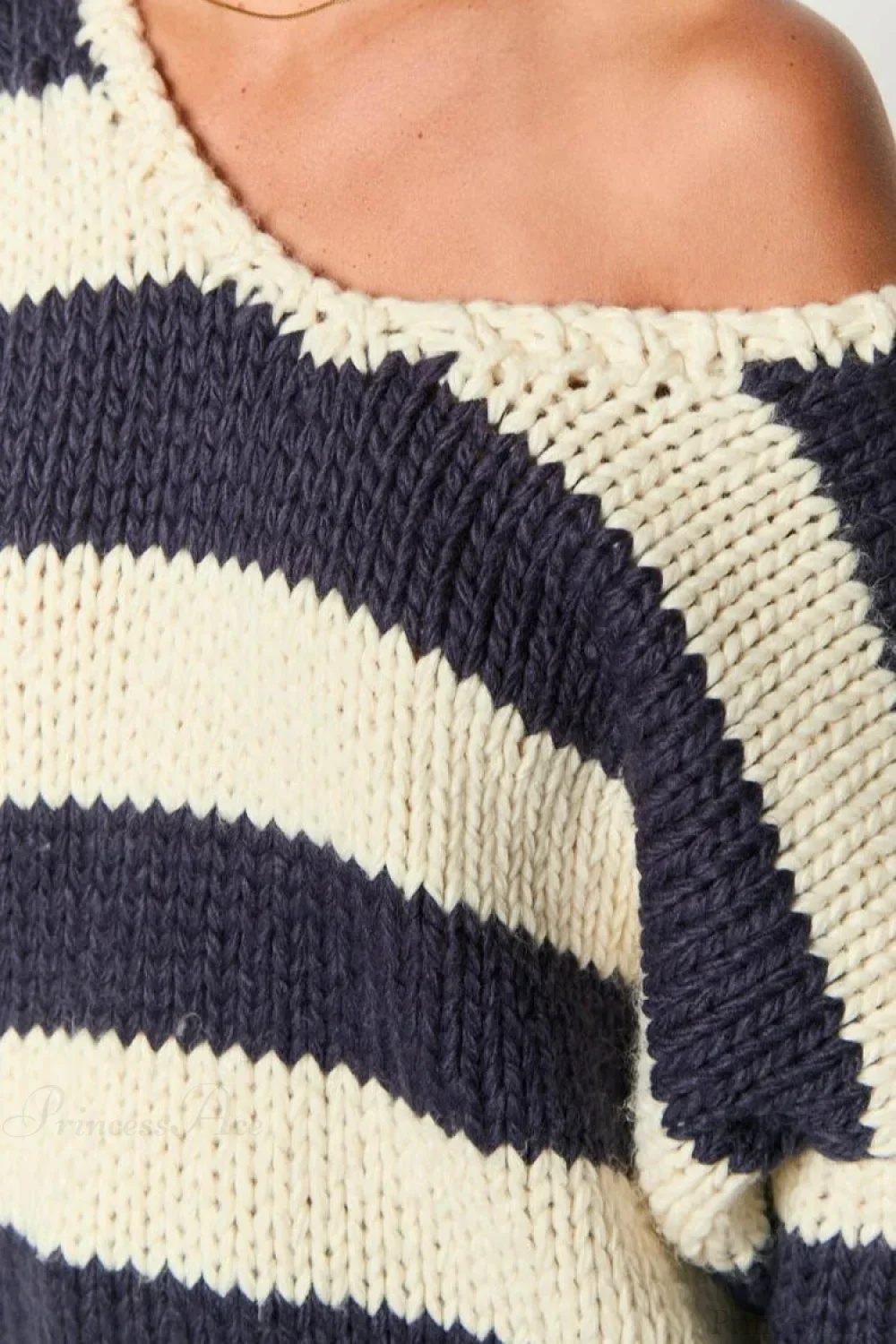 Casual Loose Off-Shoulder Striped Sweet Sweater - Image 6