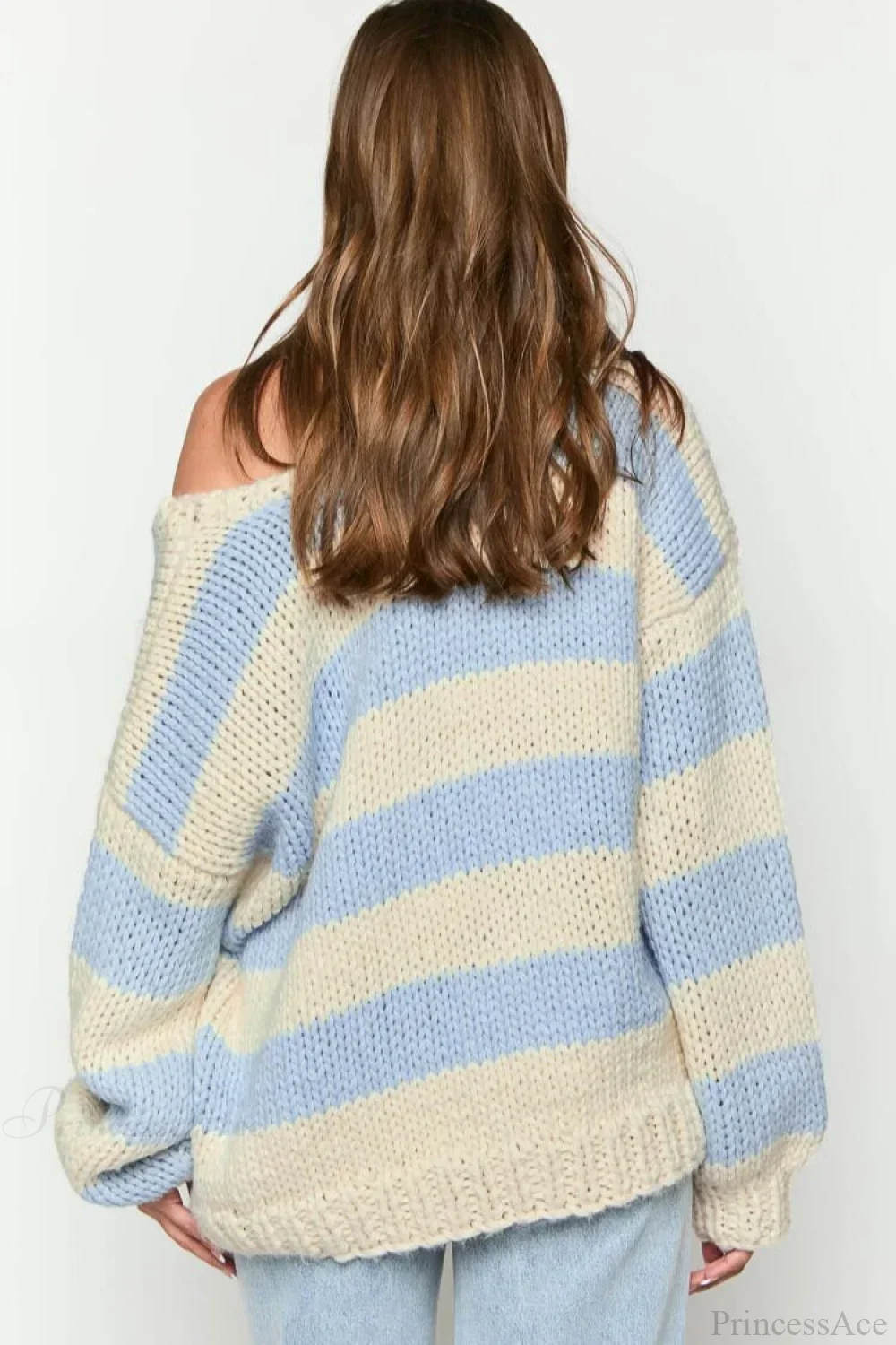 Casual Loose Off-Shoulder Striped Sweet Sweater - Image 9