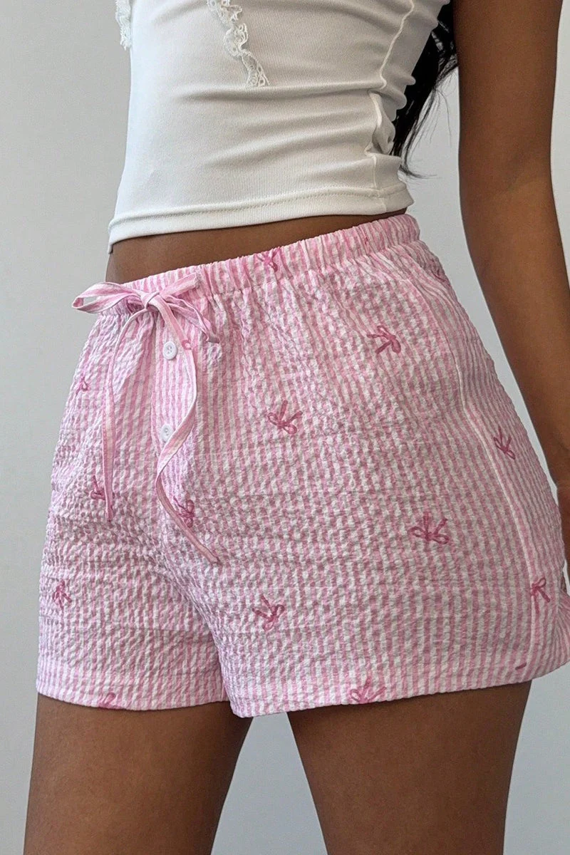Casual Pink Stripe Wide Leg Shorts - Image 5
