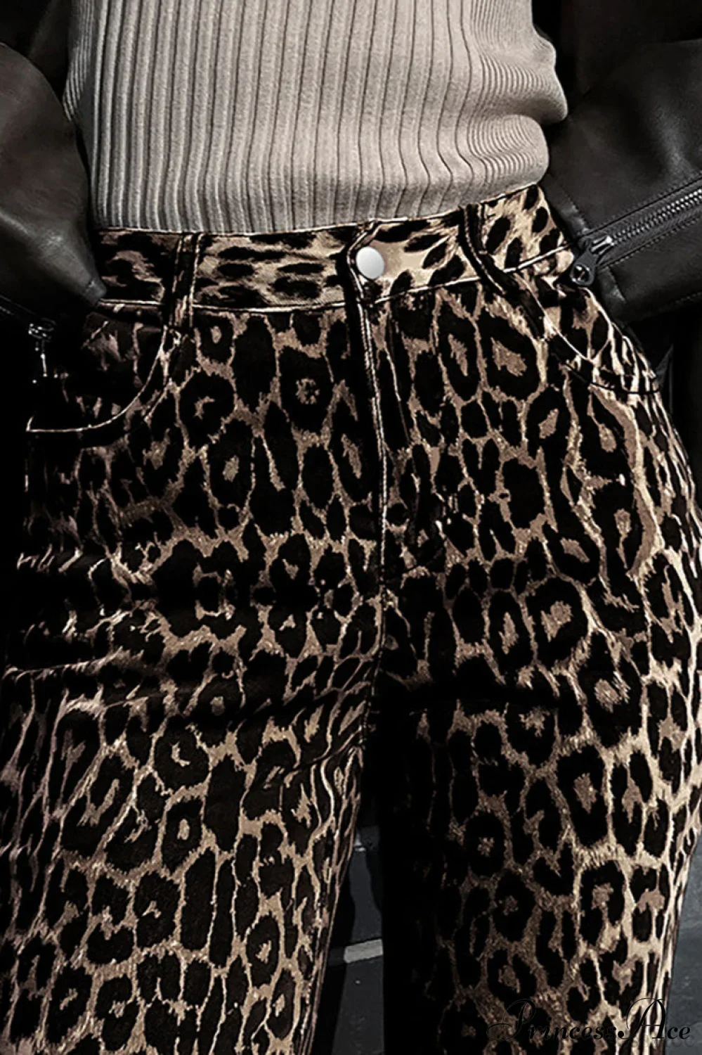 Casual Pure Cotton Leopard Print Wide Leg Pants - Image 3