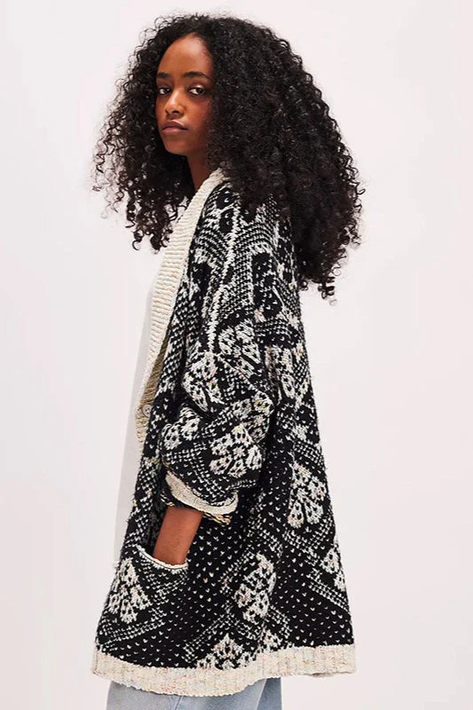 Casual Single Breasted V Neck Square Knit Cardigan - Image 3