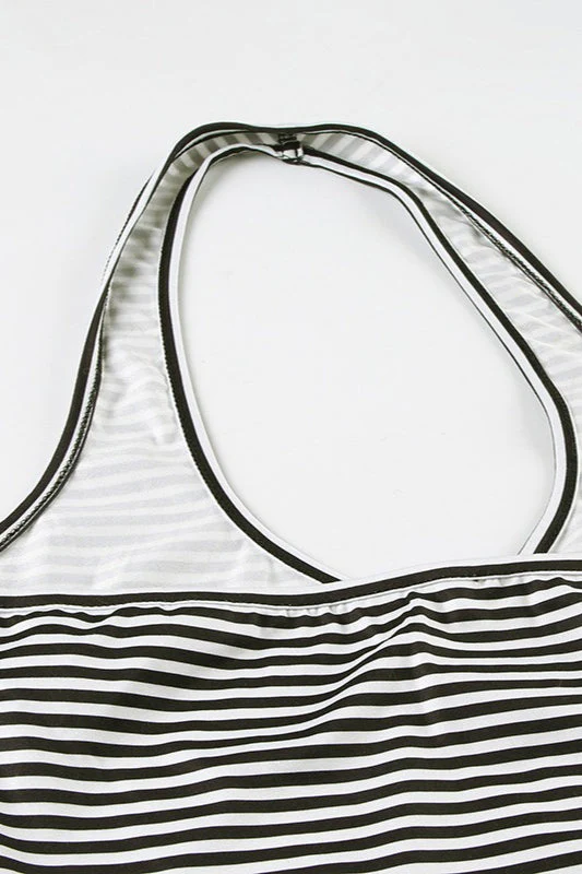 Casual Striped Halter Cuff Hem Two Piece Set - Image 6