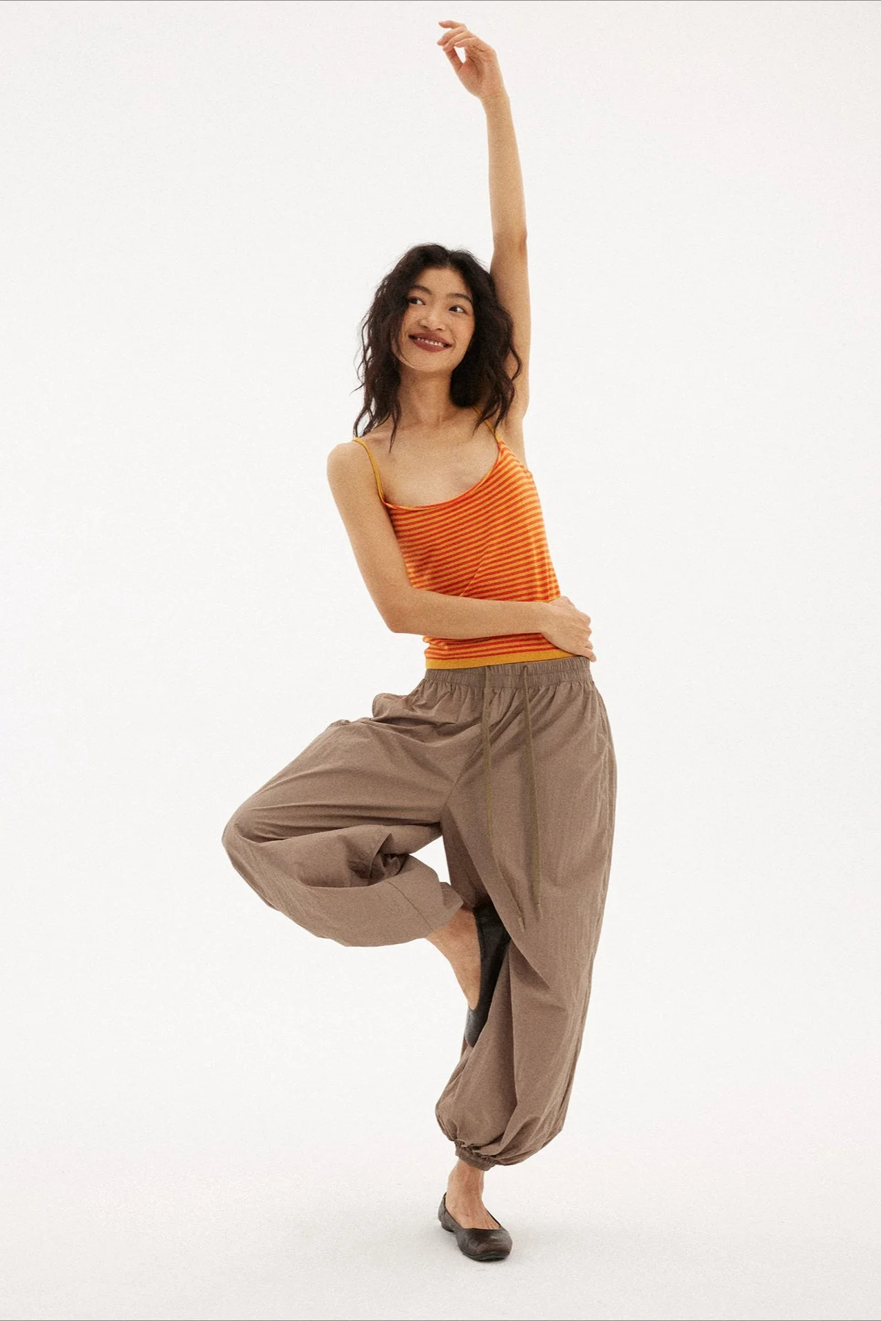 Casual Striped Orange Stretch Slim Cami Top - Image 7