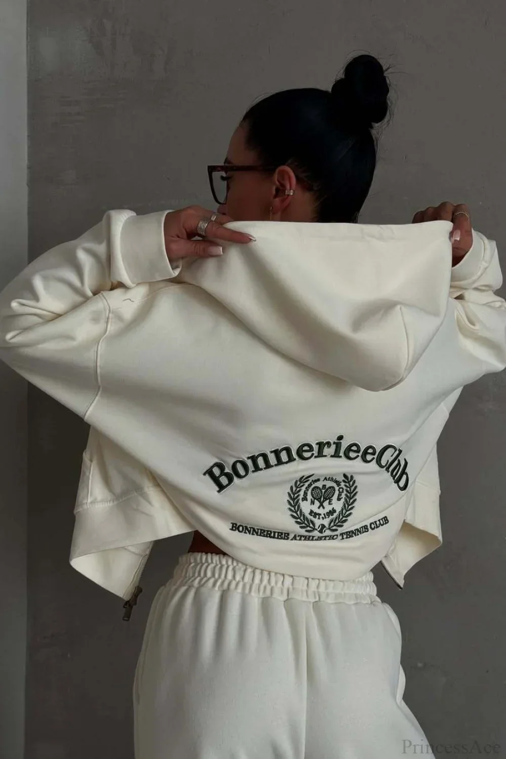 Casual Zip Hooded Embroidered Sweatpants Two Piece Set - Image 2