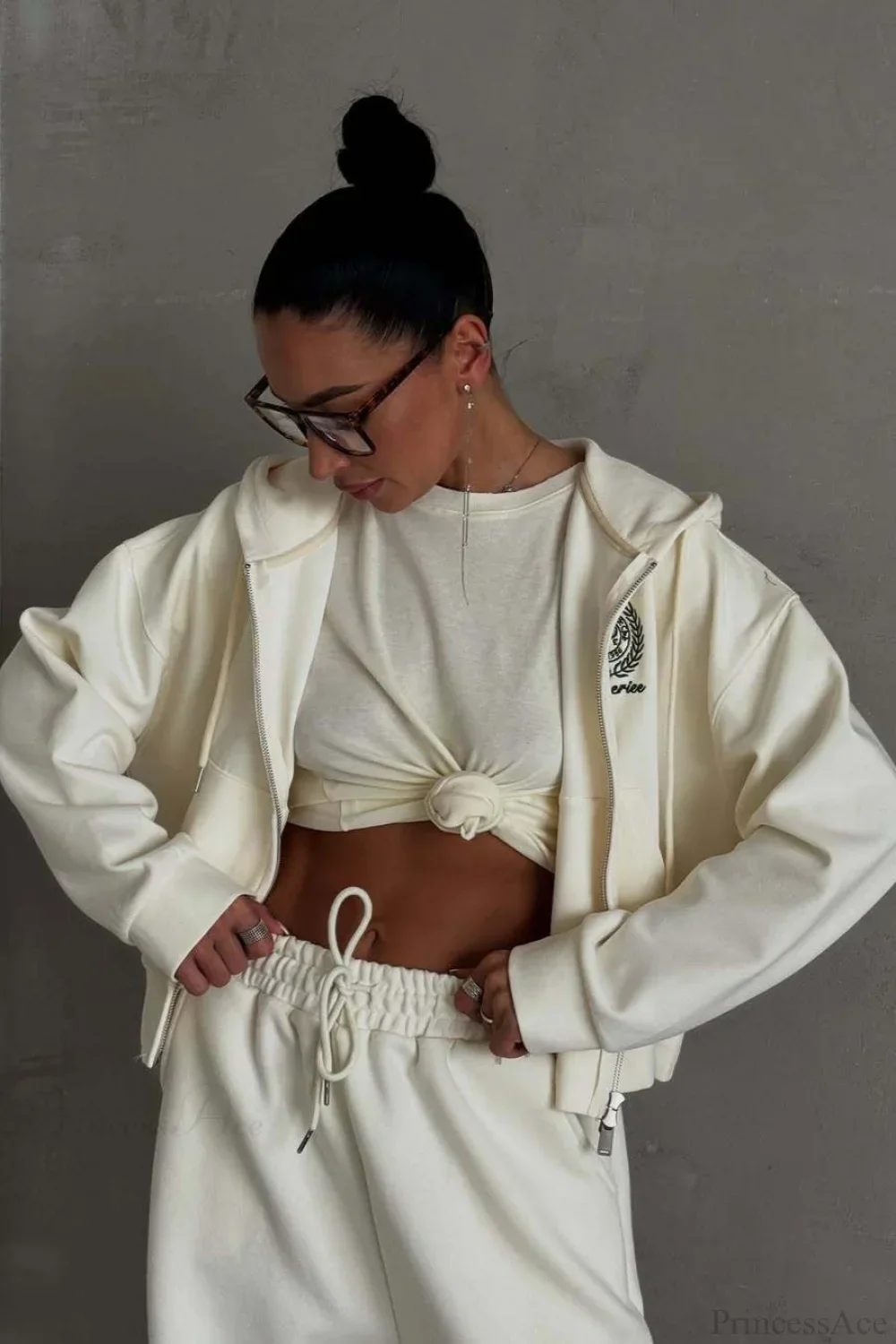 Casual Zip Hooded Embroidered Sweatpants Two Piece Set - Image 3