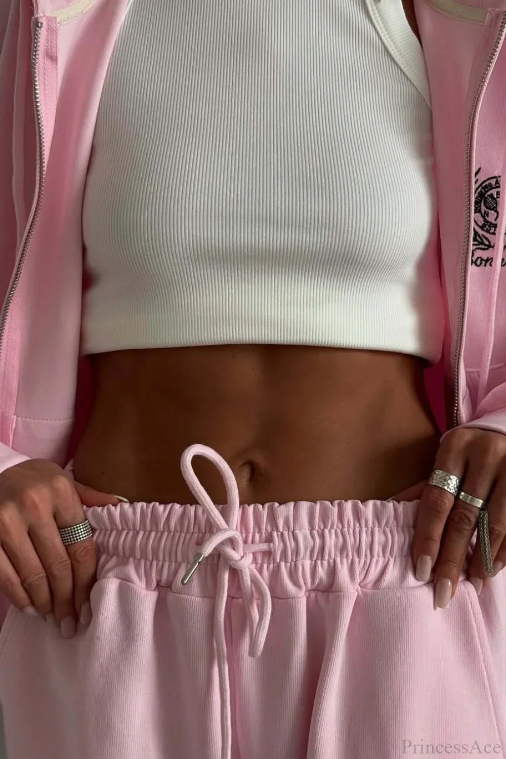 Casual Zip Hooded Embroidered Sweatpants Two Piece Set - Image 6
