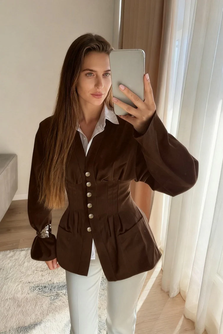 Chanel-inspired Pleated Slim Vintage Waist Blazer - Image 4
