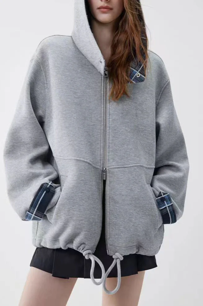Checked Patchwork Casual Hoodie - Image 2