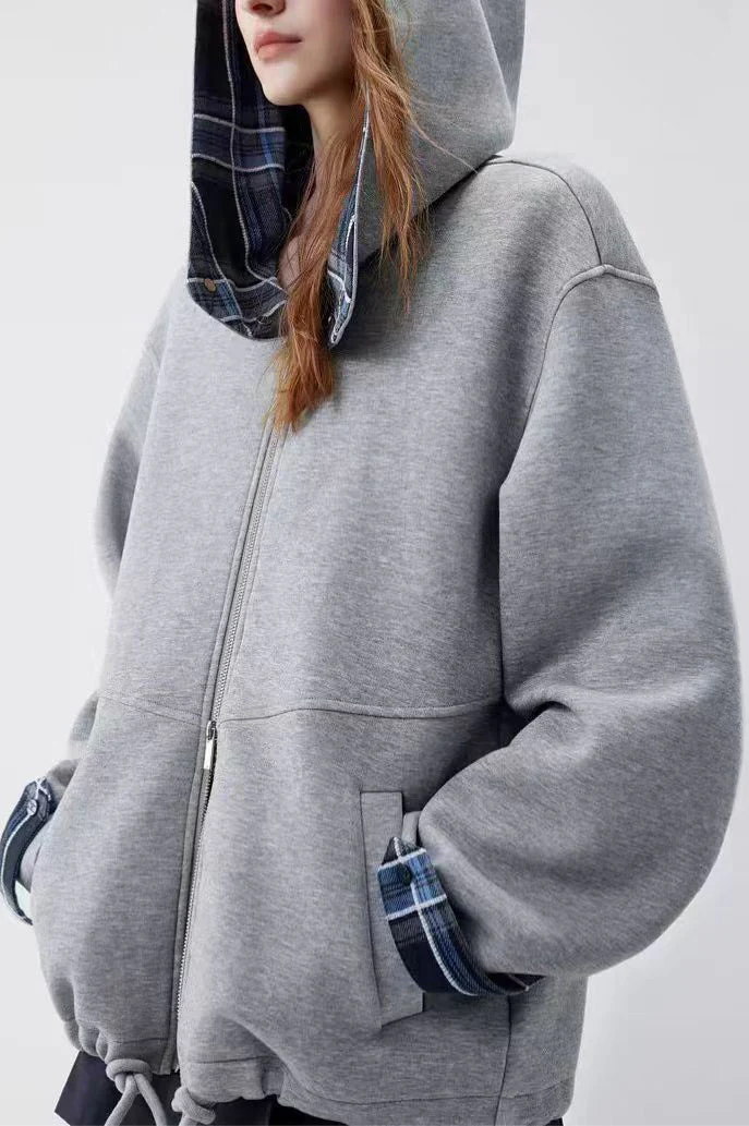 Checked Patchwork Casual Hoodie - Image 3