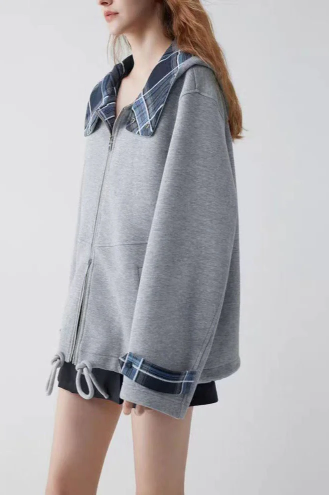 Checked Patchwork Casual Hoodie - Image 4