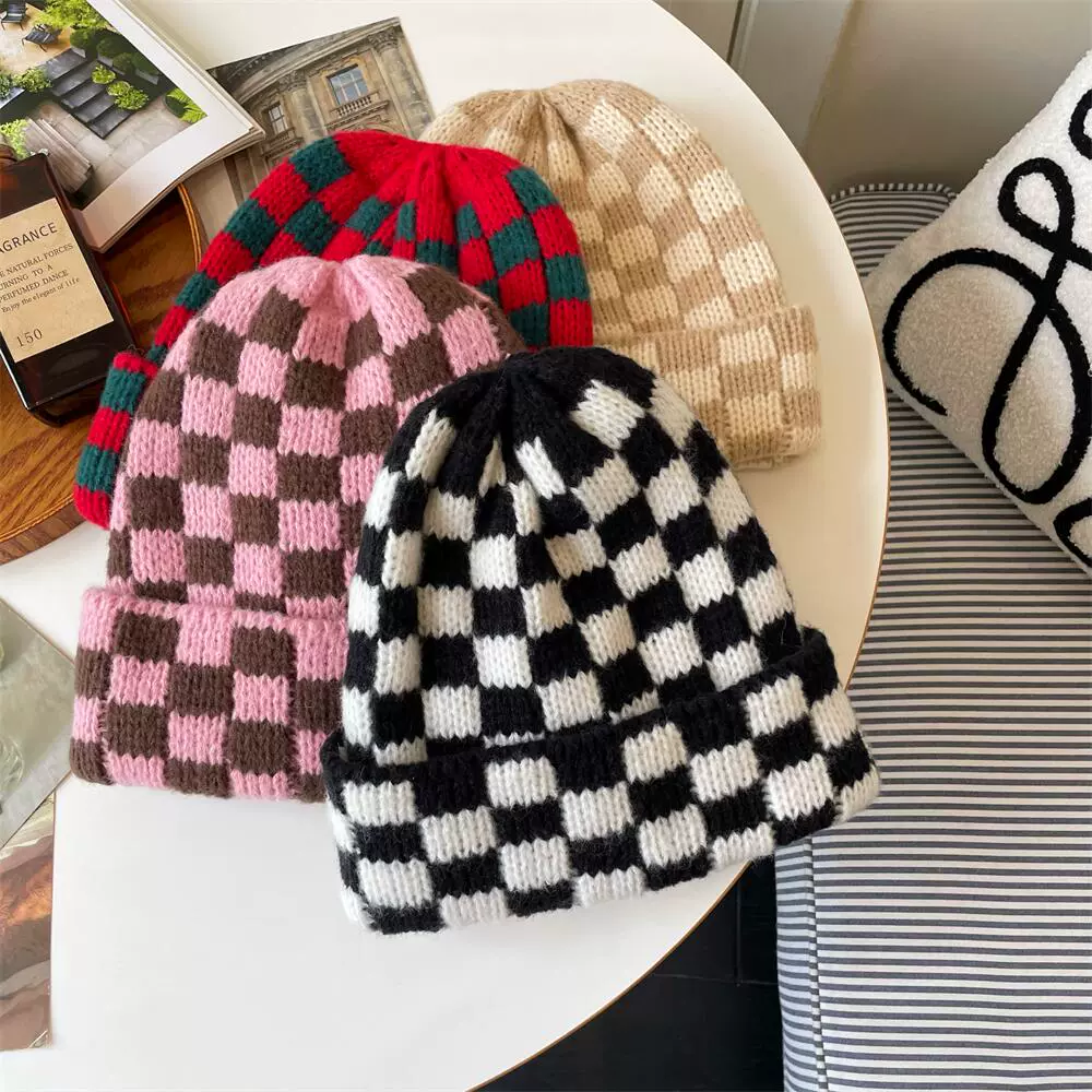 Checkered Knit Hat - Image 3