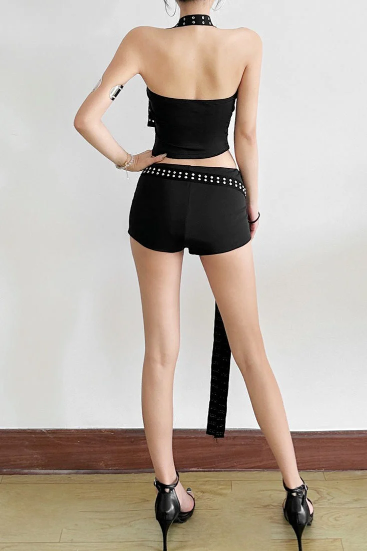 Chic Asymmetric Shoulder Slim Shorts Two Piece Set - Image 6