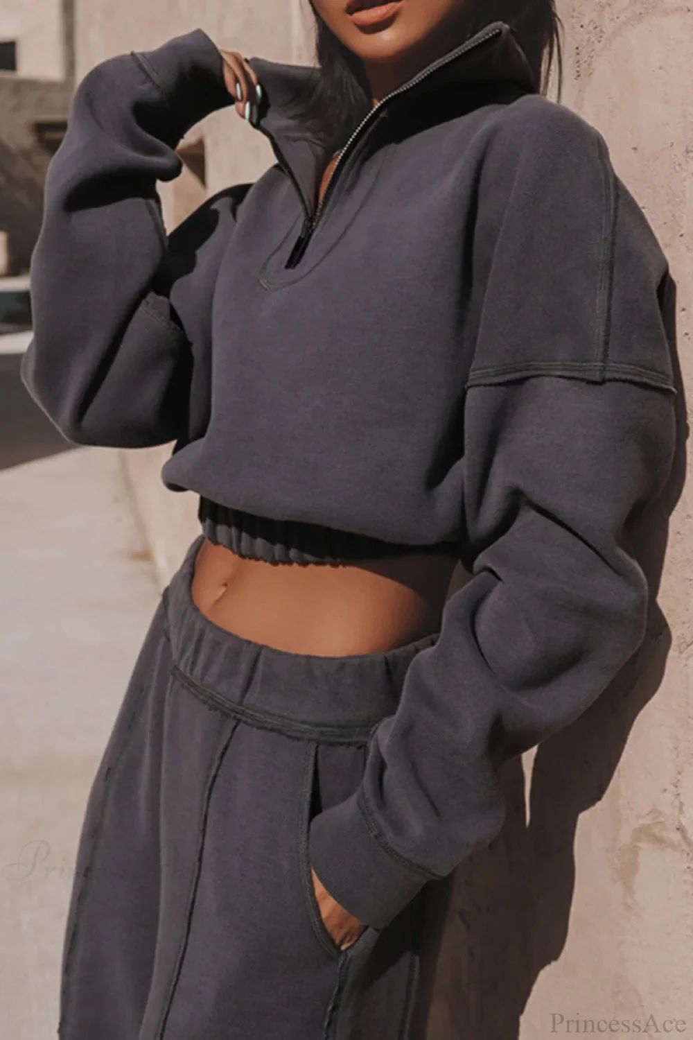 Chic Athleisure Stand Collar Sweatshirt Elastic Jogger Two Piece Set - Image 10
