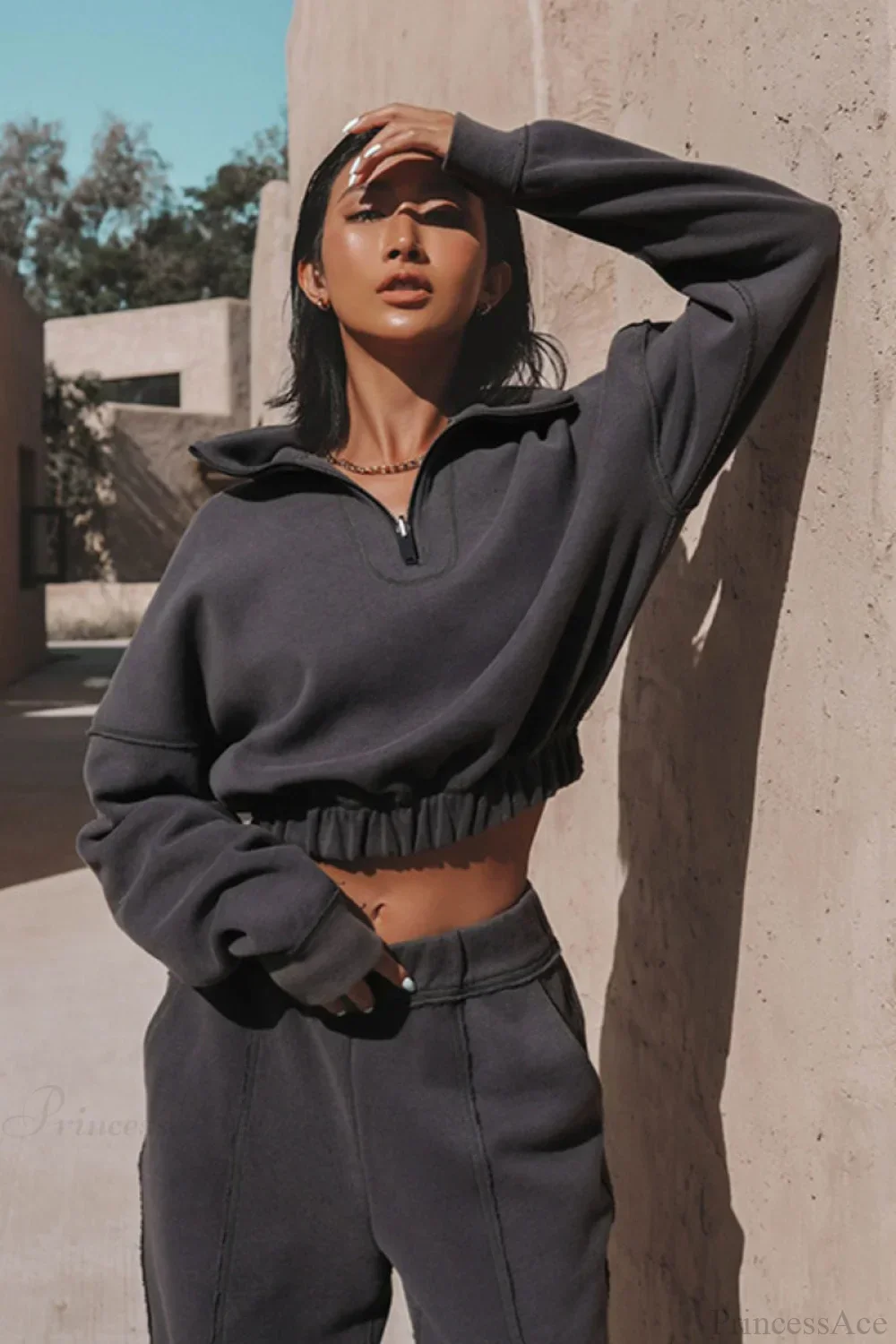 Chic Athleisure Stand Collar Sweatshirt Elastic Jogger Two Piece Set - Image 5