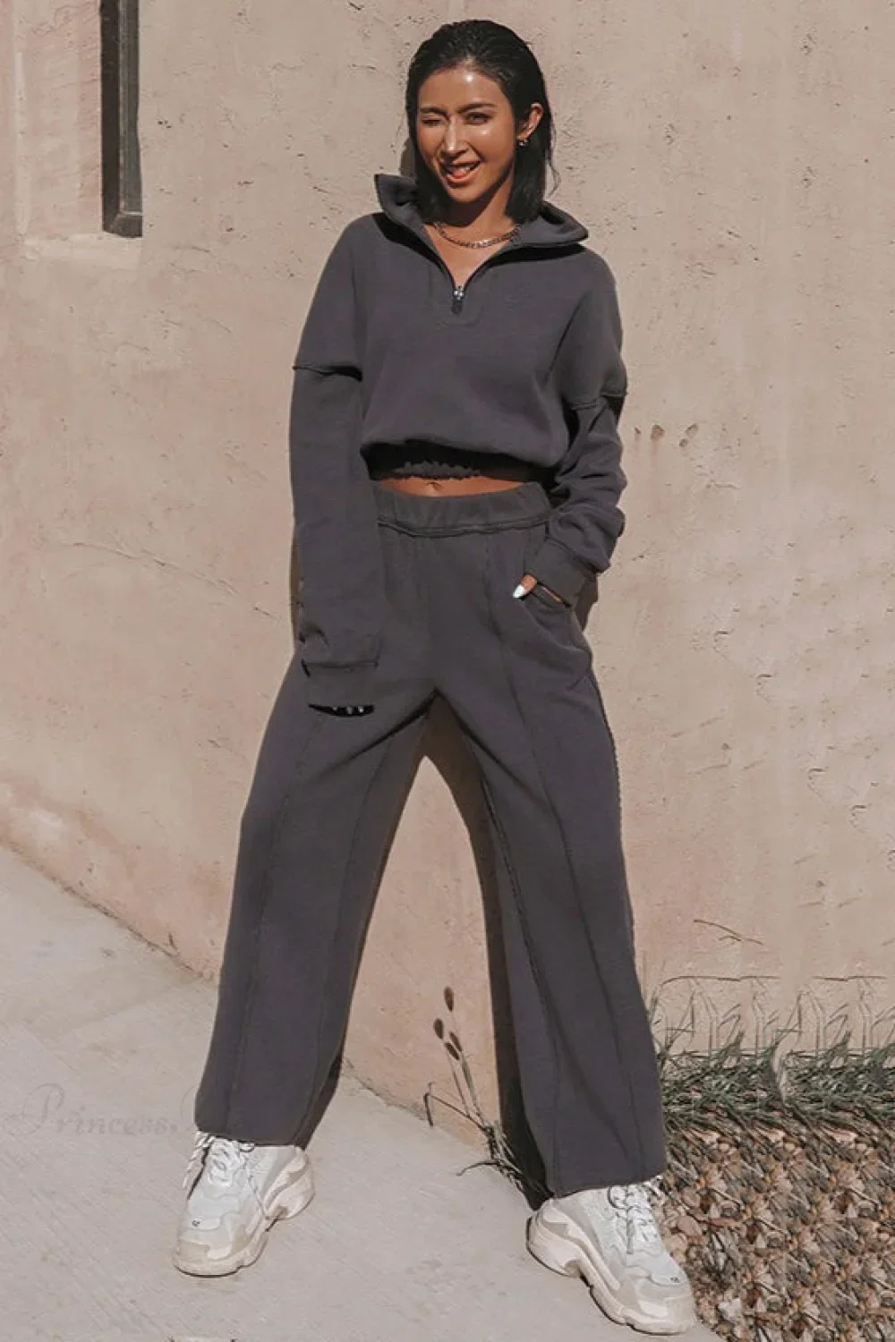 Chic Athleisure Stand Collar Sweatshirt Elastic Jogger Two Piece Set - Image 6