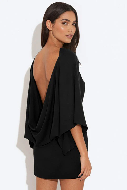 Chic Back Deep V Cowl Neck Loose Mini Dress - Image 9