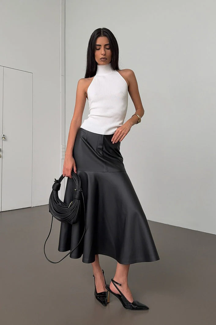 Chic Black PU Leather High-Waisted Maxi Skirt - Image 2