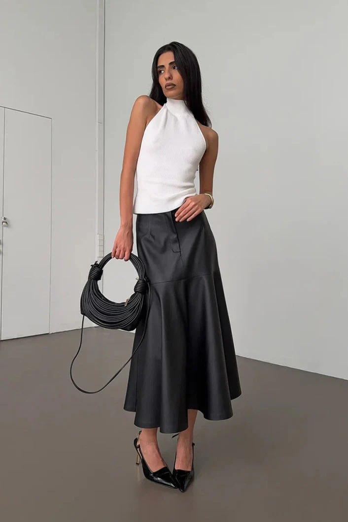 Chic Black PU Leather High-Waisted Maxi Skirt - Image 3
