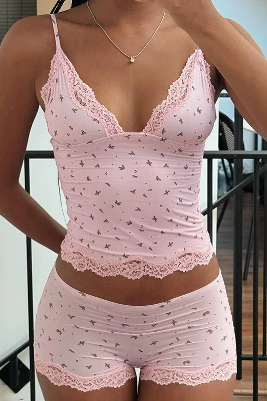 Chic Casual Floral Lace Sexy Cami Two Piece Set - Image 3